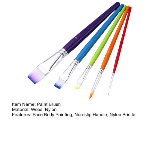 Brushes with Non-slip Handle 5Pcs/Set Paint Brush for Face Body Painting, Nylon Bristle Beginners Painting Handle, Professional Oil Gouache