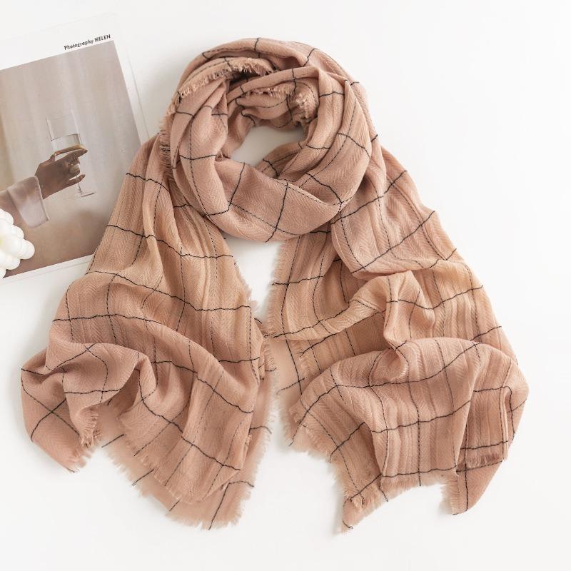 New Herringbone Pattern Single Color Versatile Imitation Cashmere Scarf for Women Simple Casual Style Tassel Warm Shawl
