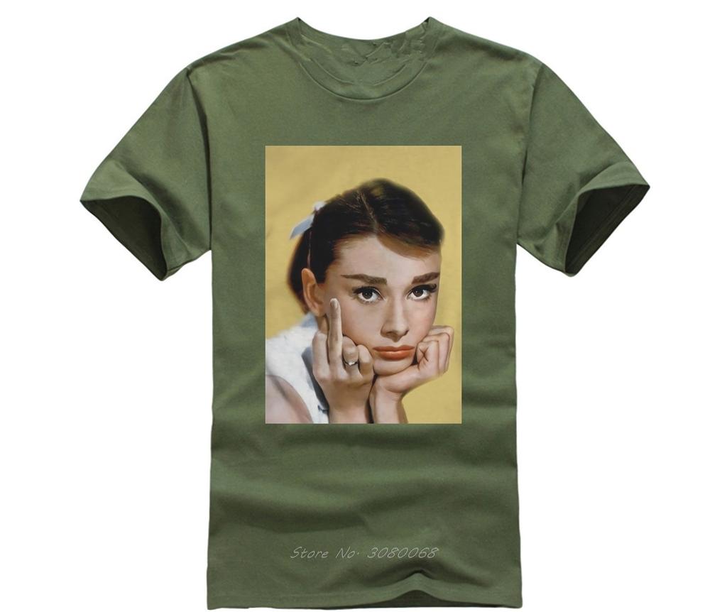 Heißes Unisex Spaß Lässiges Print T-Shirt Lustige Audrey Hepburn Mittelfinger Farbe Unisex T-Shirt Sommer Baumwolle T-Shirt