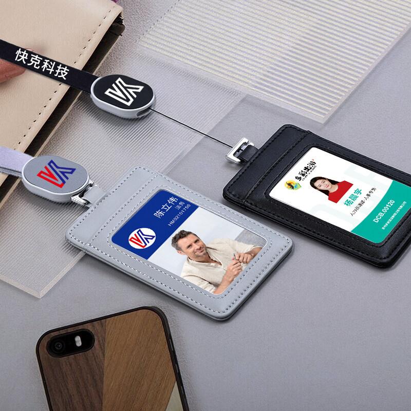 2025 NEW Real Leather Work Card Cases ID Certificate Holder with Retractable Badge Reel Lanyard