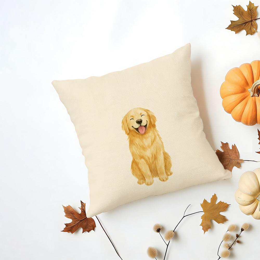 GGolden Retriever Cushion Cover Washable Linen Pillowcase Soft  for Daily Sofa Bed Home Room Decor