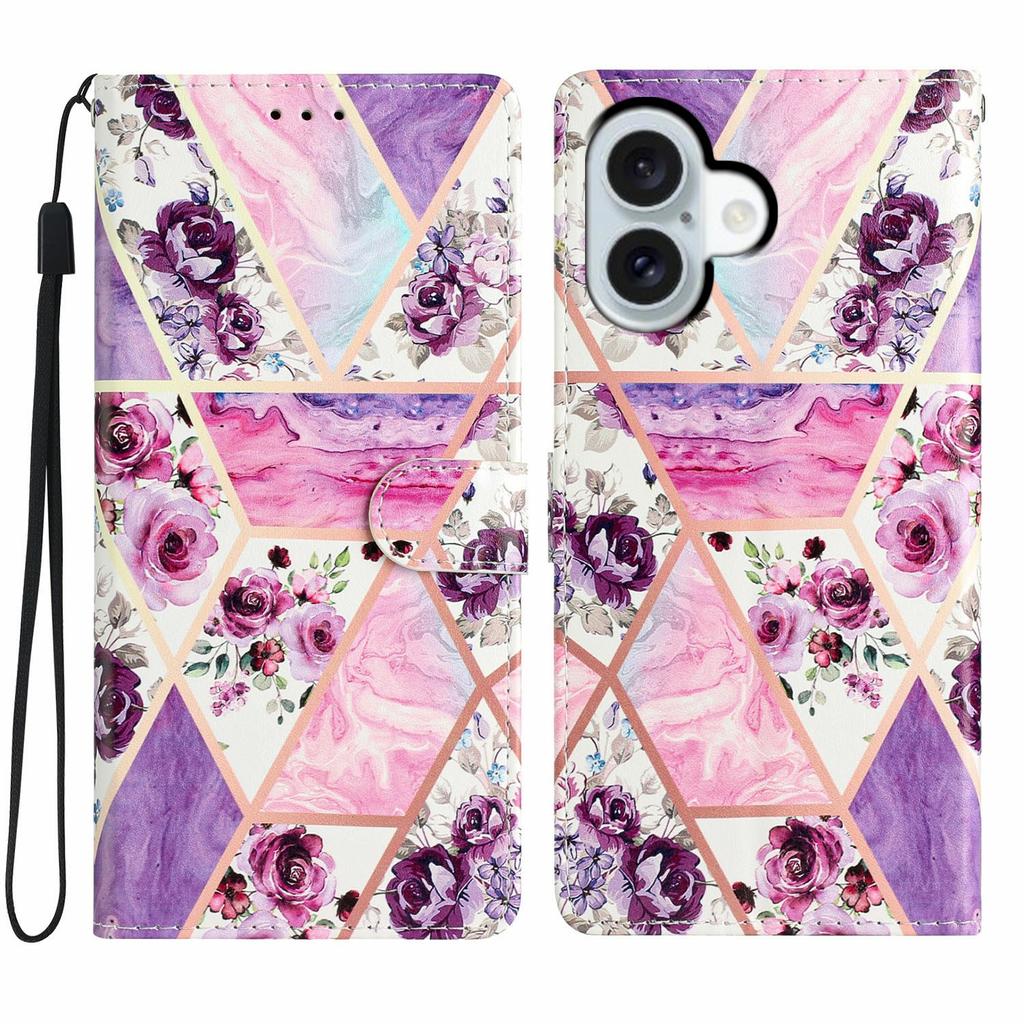 For iPhone 17 Wallet Case PU Leather Pattern Printing Stand Phone Cover with Strap