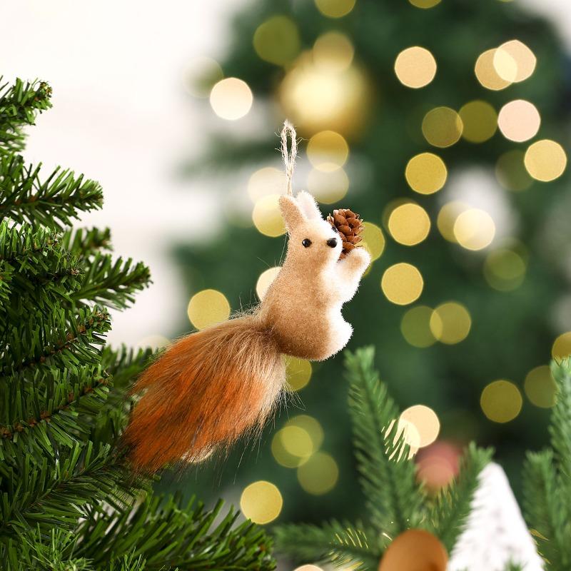 1PC Christmas Squirrel Decoration Holiday Decoration Simulation Squirrel Small Pendant Christmas Tree Creative Decorations
