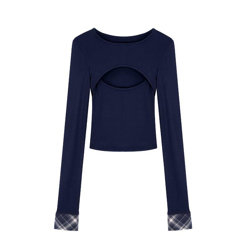 

Kumikumi Чувство дизайна Красный Ажурный Рубашка с длинными рукавами Женская одежда Осень Внутренняя одежда Клетчатый Жилет Майка Комплект из двух предметов Blue T-Shirt S