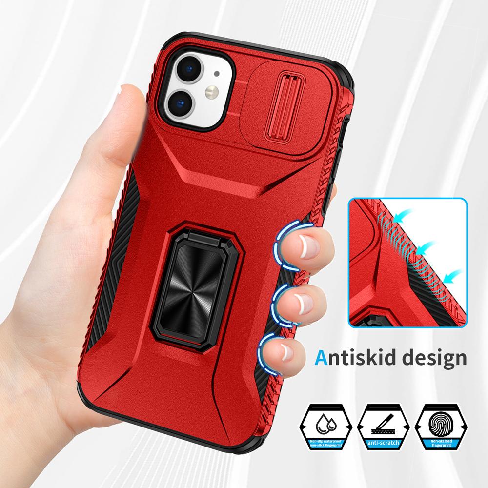 KEYSION Nárazuvzdorné pouzdro pro iPhone 11 Pro Max, vysouvací kryt s ochranným kroužkem pro objektiv fotoaparátu, stojánek, zadní kryt pro iPhone XS Max X XR