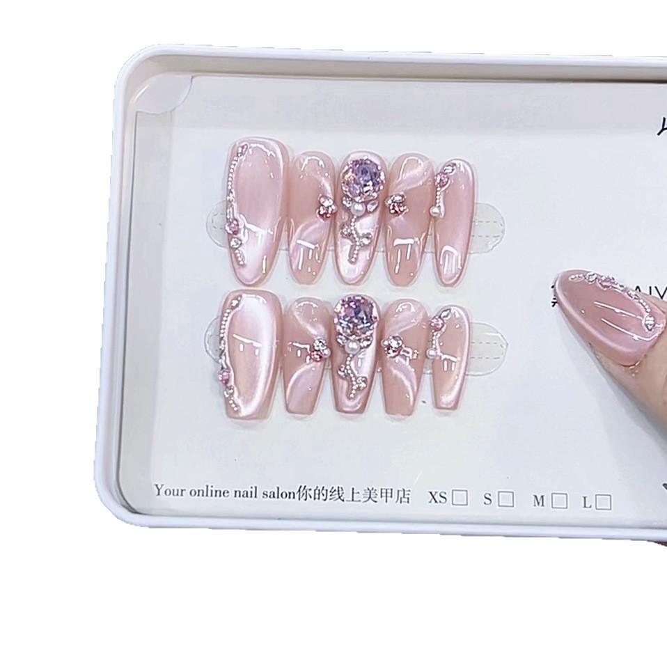 Hand-woven Armor Rose Church Three-dimensional Pink Diamond Light Chasing Cat Eye Style High-end Pure Temperament Manicure Sticker