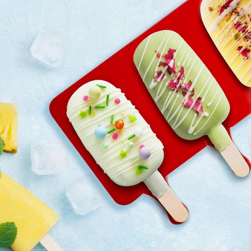 Ice Lolly Moulds 2Pcs, 4 Cavities Oval Lollipop Moulds, Silicone Ice Popsicle Mould for DIY Ice Cream with  20 Lollipop Sticks