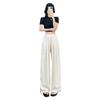 Cotton Blend Relaxed Wide Leg Pants With High Waist For Casual Summer Wear