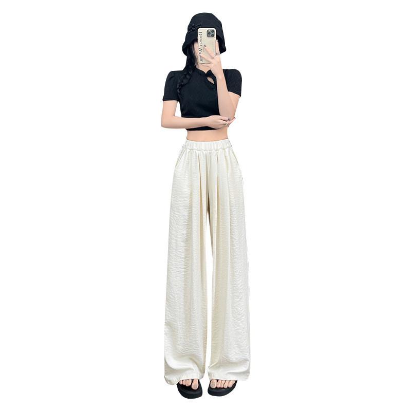 Cotton Blend Relaxed Wide Leg Pants With High Waist For Casual Summer Wear