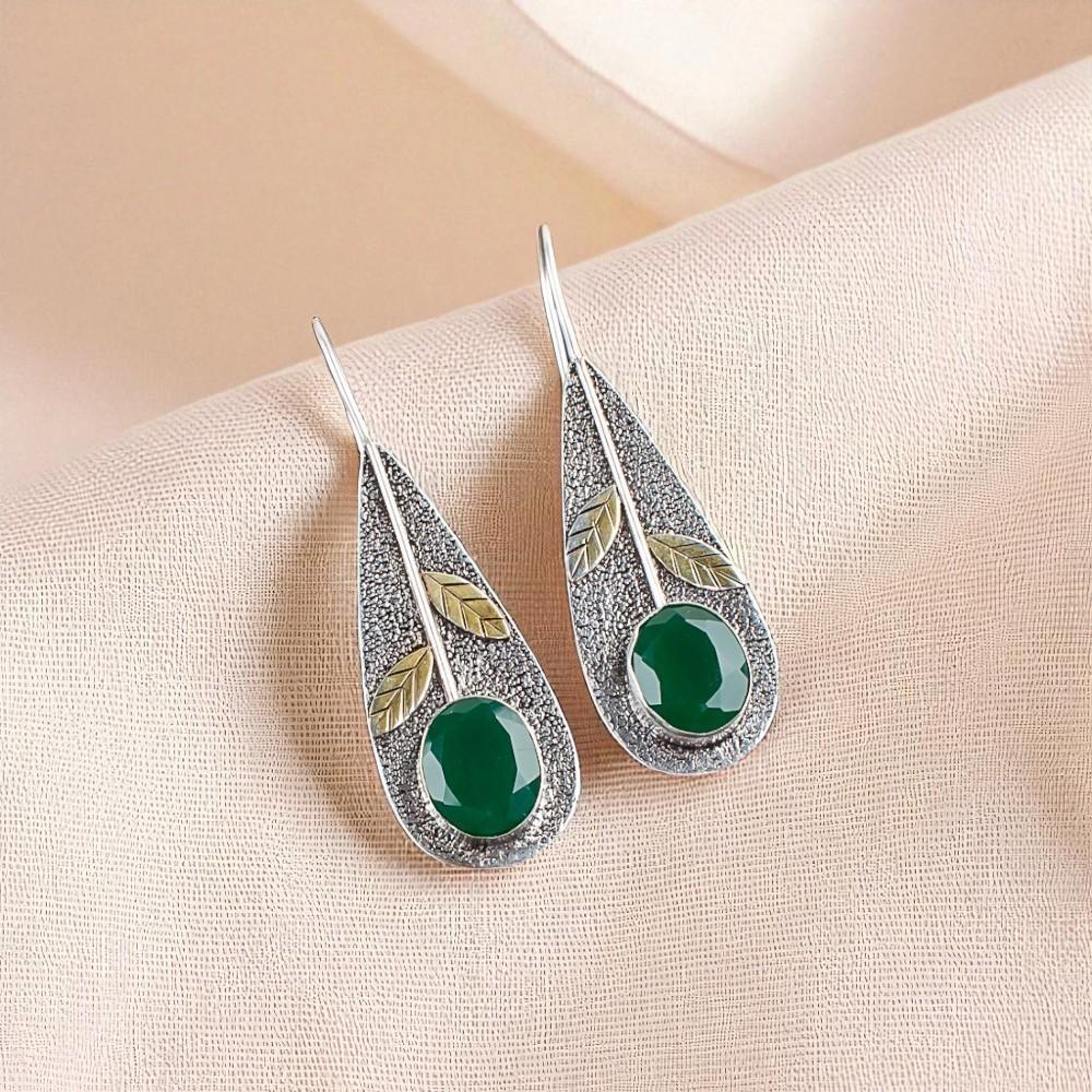 

Green Onyx Gemstone 925 Sterling Silver Jewelry Handmade Women Earrings 2.00 EE-72-16