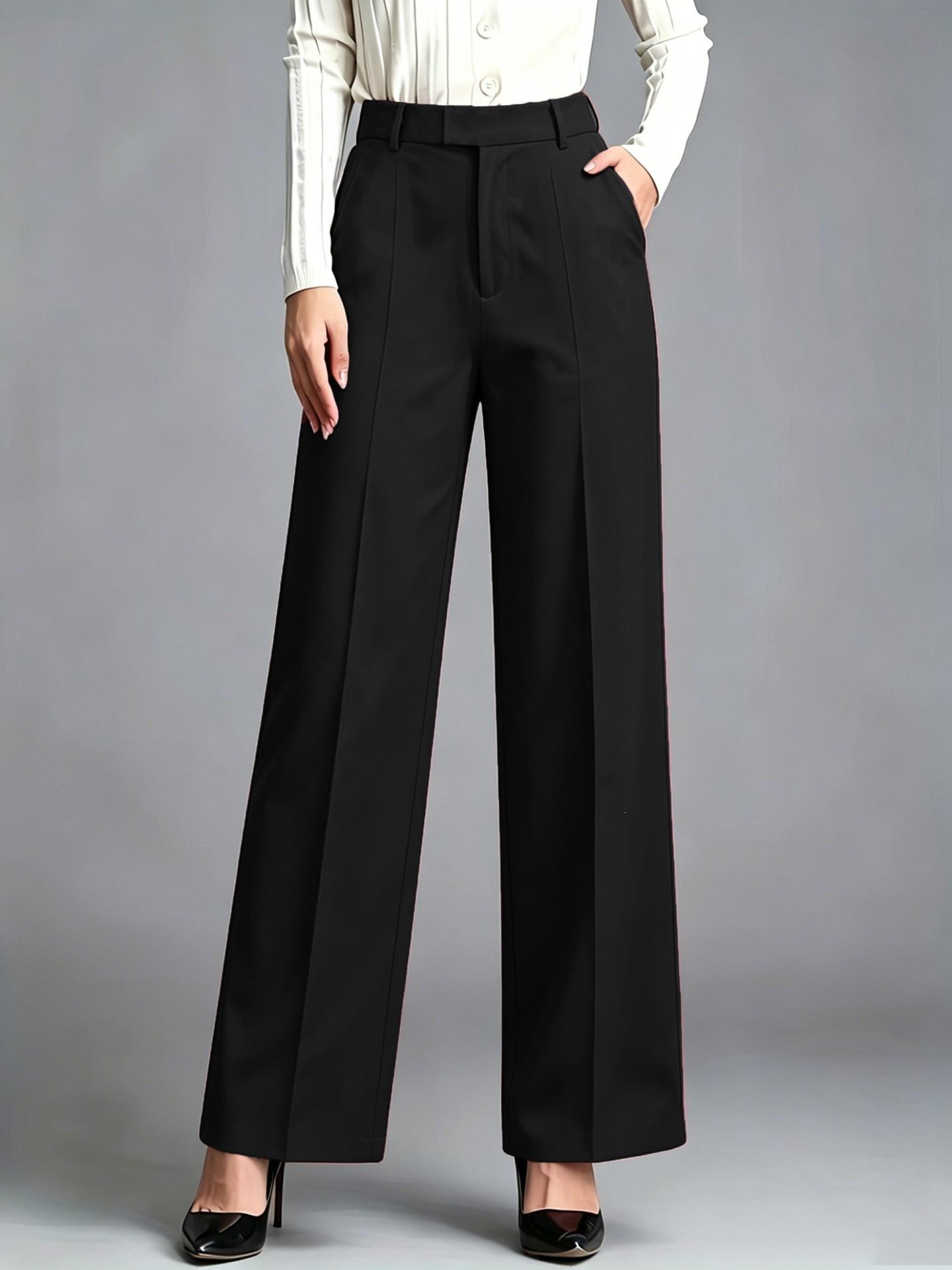 Women S Straight High Waist Wide Leg Trousers For Office Commute S чёрный