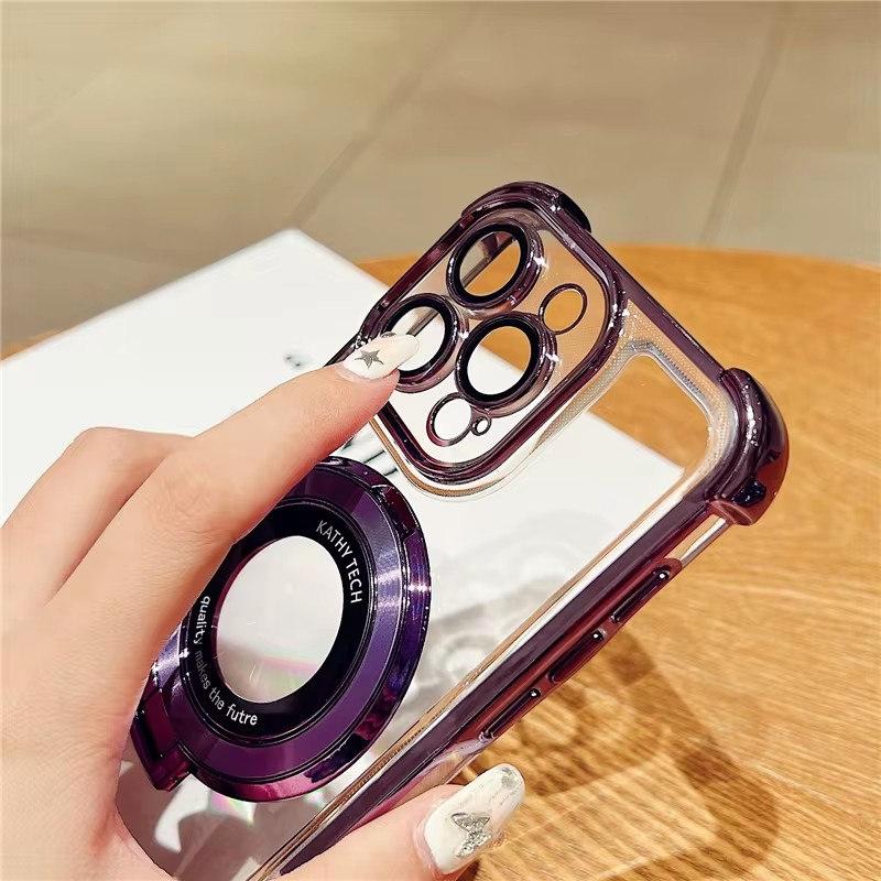 Luxury Plating Magsafe Magnetic Holder Stand Clean Phone Case For iPhone 11 12 13 14 15 Pro Max Bumper Protector On 15Plus Cover