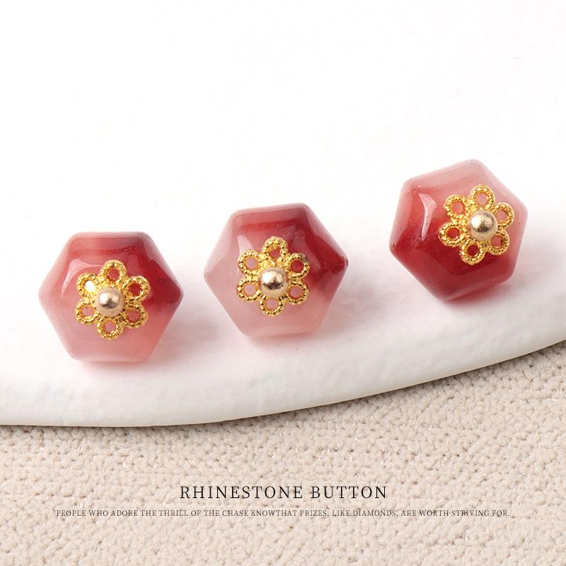 5pcs Flower Tray Jade Hexagonal Bead Button Chinese Tang Style Hanfu Button Shirt Cardigan Sweater Lantern Bead Button