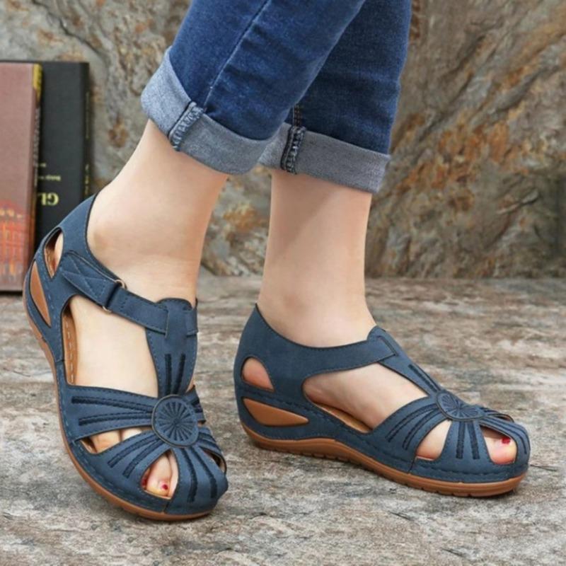 Summer New Women's Plus Size Hollow Out Sandals Stitched Wedge Heel Hollow Casual Shoes