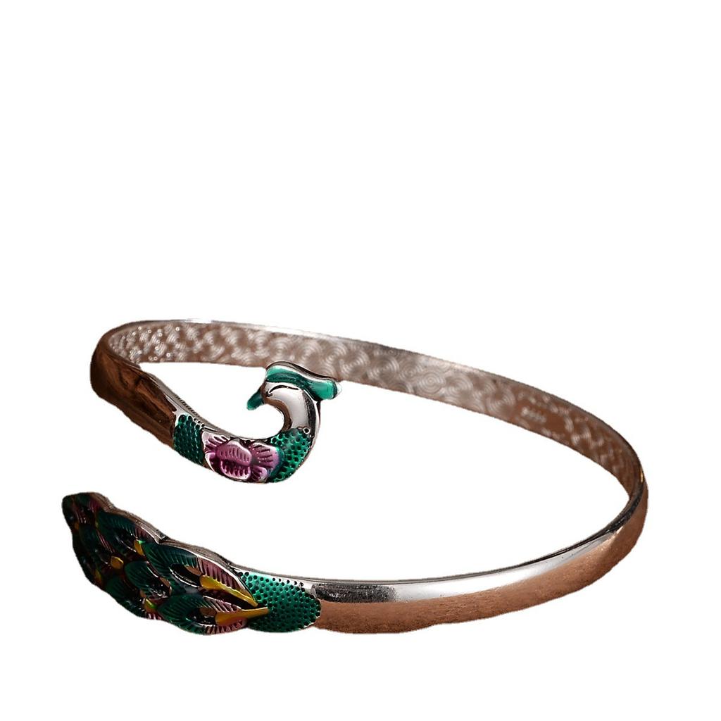 Manufacturer's Direct Sales Enamel Peacock Silver Bracelet with Ethnic Style Retro Phoenix Drop Glue Bracelet As A Birthday Gift for Friends
