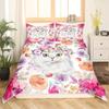 White Cat Flower King Queen Duvet Cover Kitten Bedding Set Pet Animal Polyester Quilt Cover Girls Pink Floral Comforter Cover