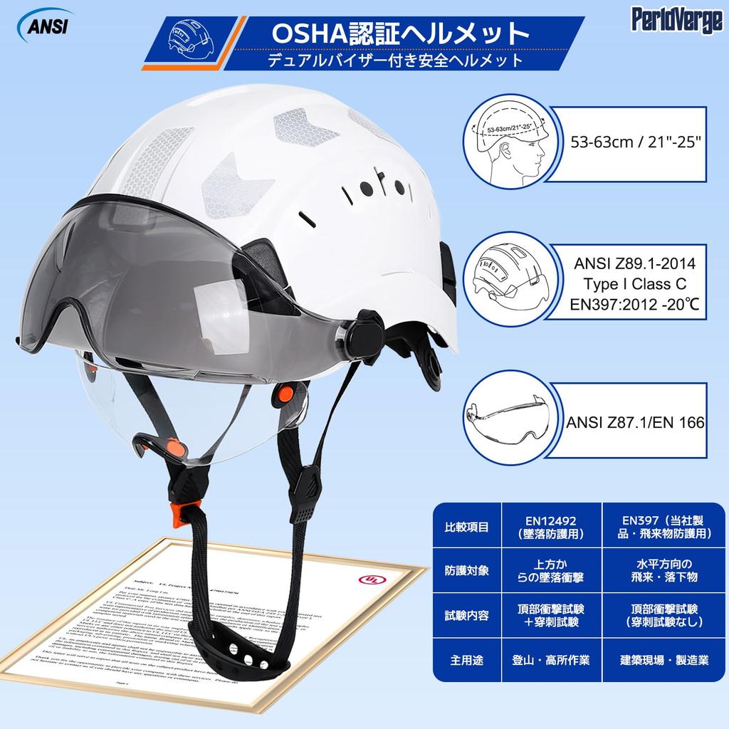 PerldVerge Construction Safety Construction Site Helmet with Clear Protective Night EN397 Compliant Helmet, Helmet, Visor, Hat, ABS, Safety,