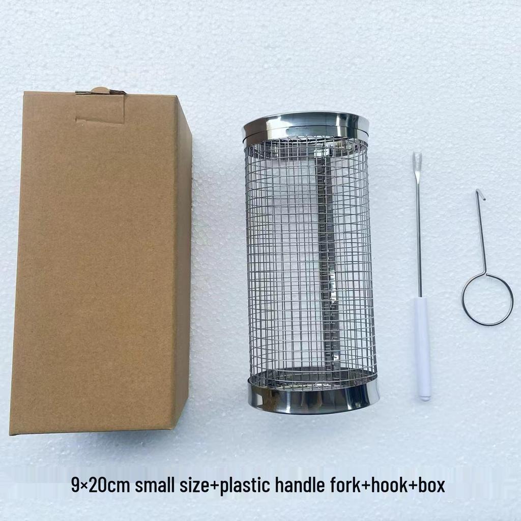 Rotating BBQ Grill Basket: 304 Stainless Steel with Wooden Handle