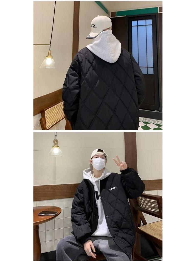 Men's Korean-Style 2025 Winter Jacket: Trendy Cotton with Diamond Quilting - Warm and Casual.