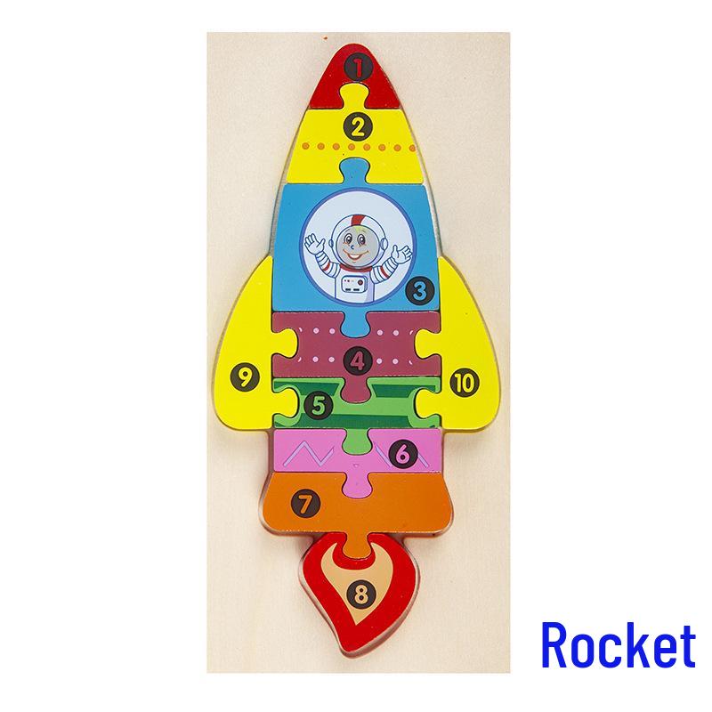 Wooden 3D Cartoon Number Puzzle Board for Kindergarten Kids – Educational Toy