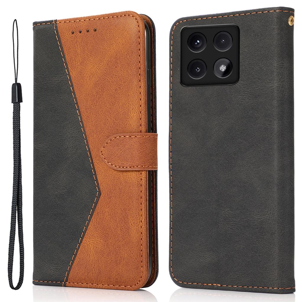 For Xiaomi 14T Cover Color Splicing Wallet Stand Leather Phone Case with Wrist Strap