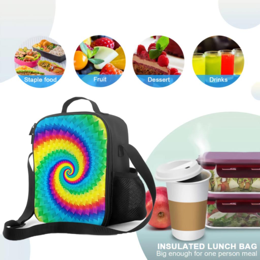 Abstract Swirl Colorful Energetic Lunch Box Insulated Meal Bag Dye Painting Lunch Bag Food Container for School Travel Picnic