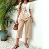 European and American Cross-border TK Amazon Temu2026 Summer Fashion Printing Irregular Top Cropped Pants Two-piece Set