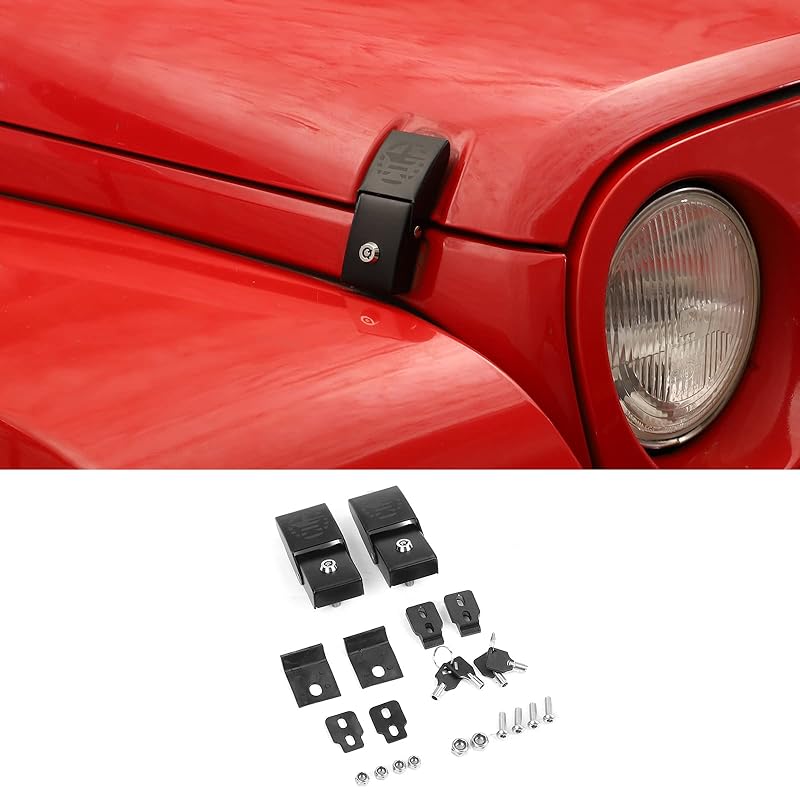 JeCar Hood Latches Locking Hood Catch Kit Aluminum Alloy Hood Locks Compatible With Jeep Wrangler 2007-2018 JK JKU, 2018- JL JLU & - Gladiator JT,