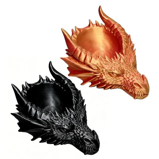 Dragon Head Organizer Tray & Candle Holder, 3D Printed Resin Decorative Dish for Keys, Jewelry, Earrings, Gothic Home Desk Entryway Decor