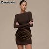 Women's Autumn Winter New Style Solid Elegant Casual Slim Fit Crew Neck Long Sleeve Ruffled Mini Dress