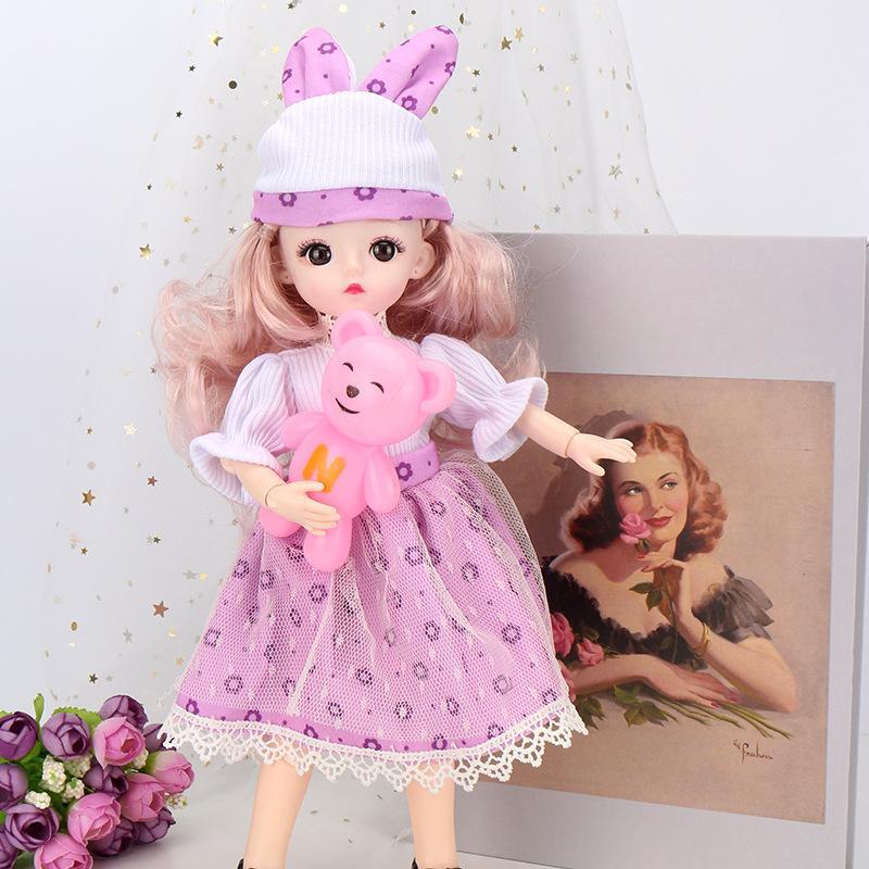 Mini muñeca articulada móvil de 30CM para niñas, juguete 3D con ojos grandes, trajes completos de princesa, colección de vestidos, regalo para niños