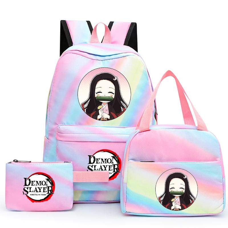 3ks/set Anime Demon Slayer Batoh pro dívky Chlapci Back To School Bag with Lunch Bag Student Bookbag Muži Ženy Cestovní taška Mochil
