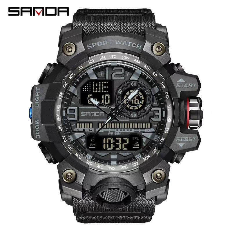 SANDA 3133 Student Electronic Wrist Clock Trendy Fashion Waterproof Week Day Display Digital Analog Watch Alarm Mode Teenager