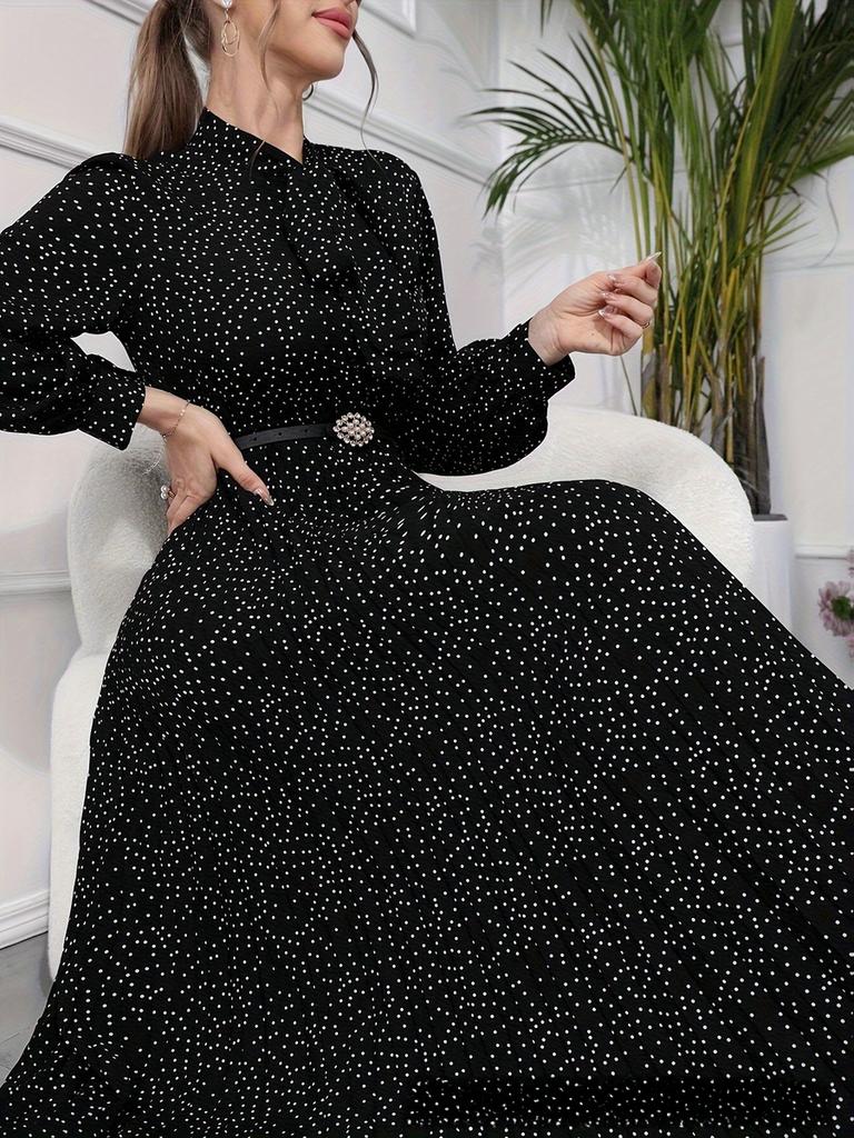 Women's Long Sleeve Polka Dot Pleated Dress, New Arrivals