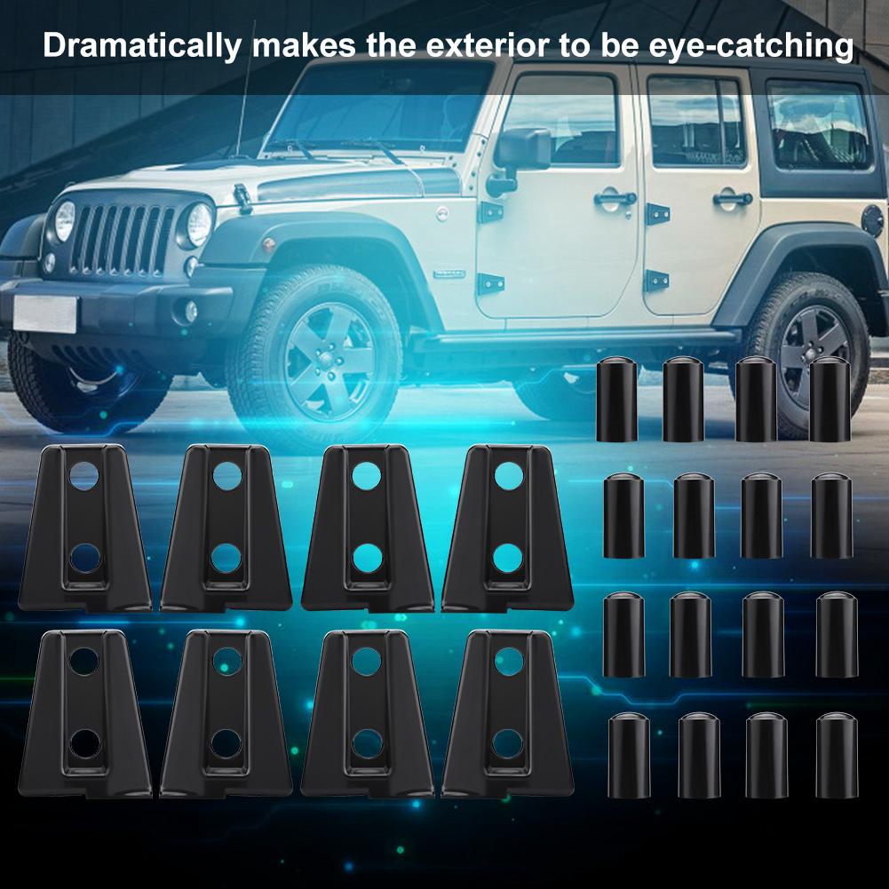 8ks Černý kryt pantů dveří auta pro Jeep Wrangler JK Unlimited 4 Dveře 2007 2018