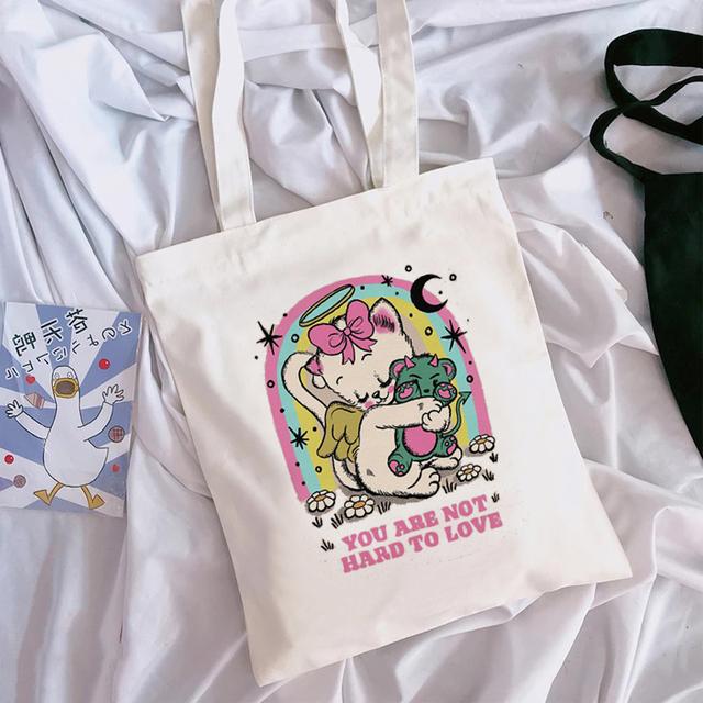 Beach Travel Funny Ladies Print Shopping Bag Large Capacity Women's Cotton Shoulder Bag Eco-friendly Tote Handbag Reusable Groce