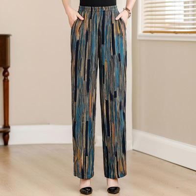 Elegante Sommerhose mit hoher Taille für Damen in Übergröße, Vintage-Print, elastische Taille, gerade Hose, Sommerkleidung
