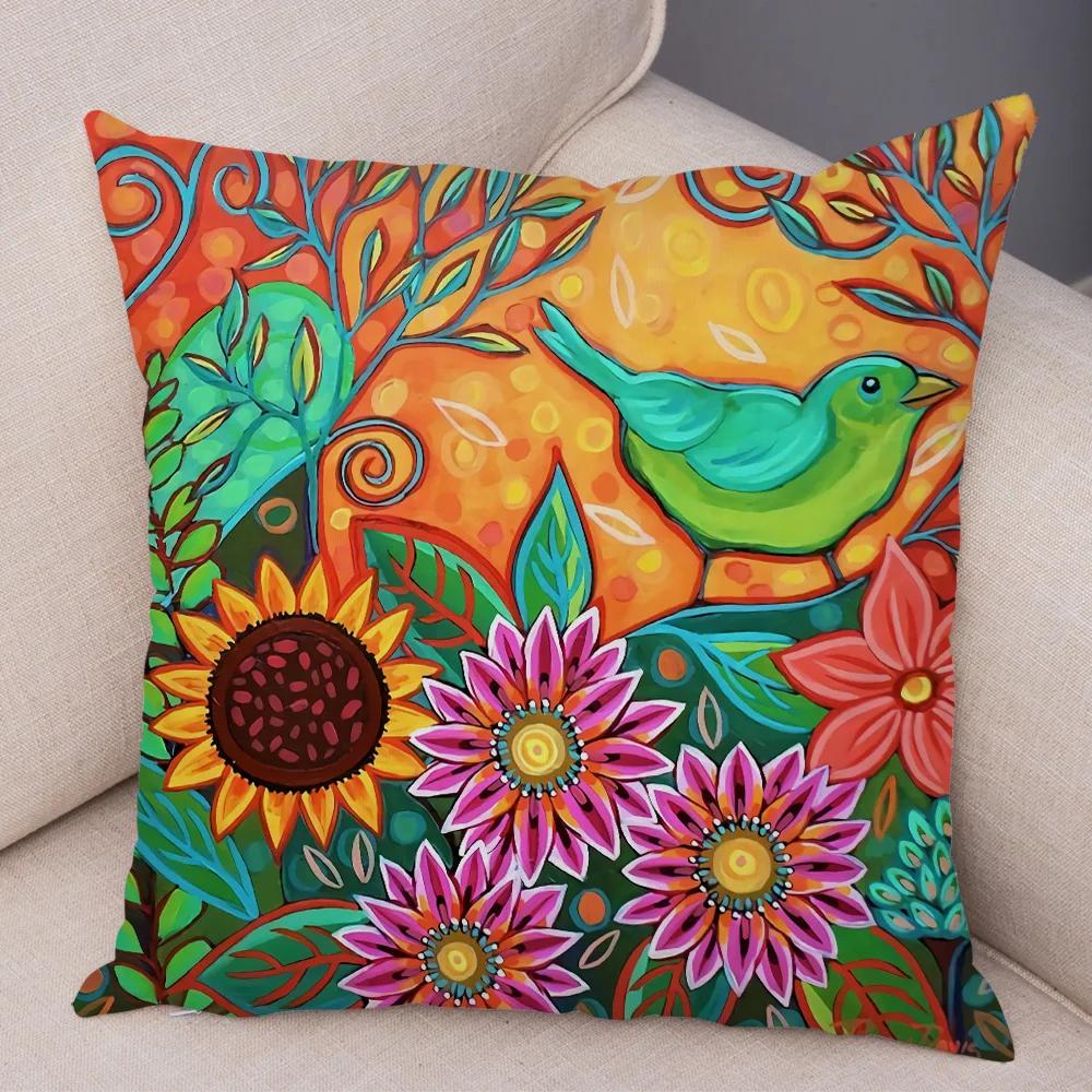 Nordic Watercolor Flower Pillowcase Soft Plush Decor Cartoon Floral Plant Cushion Cover for Sofa Home Children Room Pillow Case