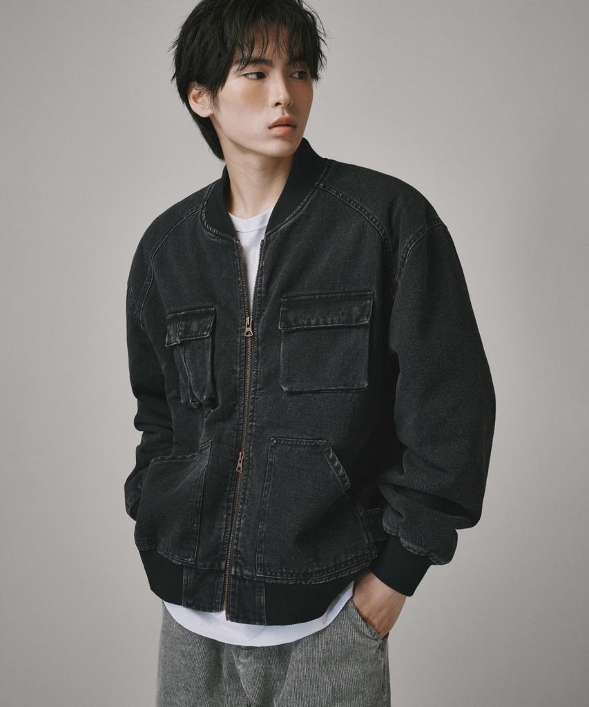 Verdnt Boa Fleece Denim Bomber Jacket [Black]