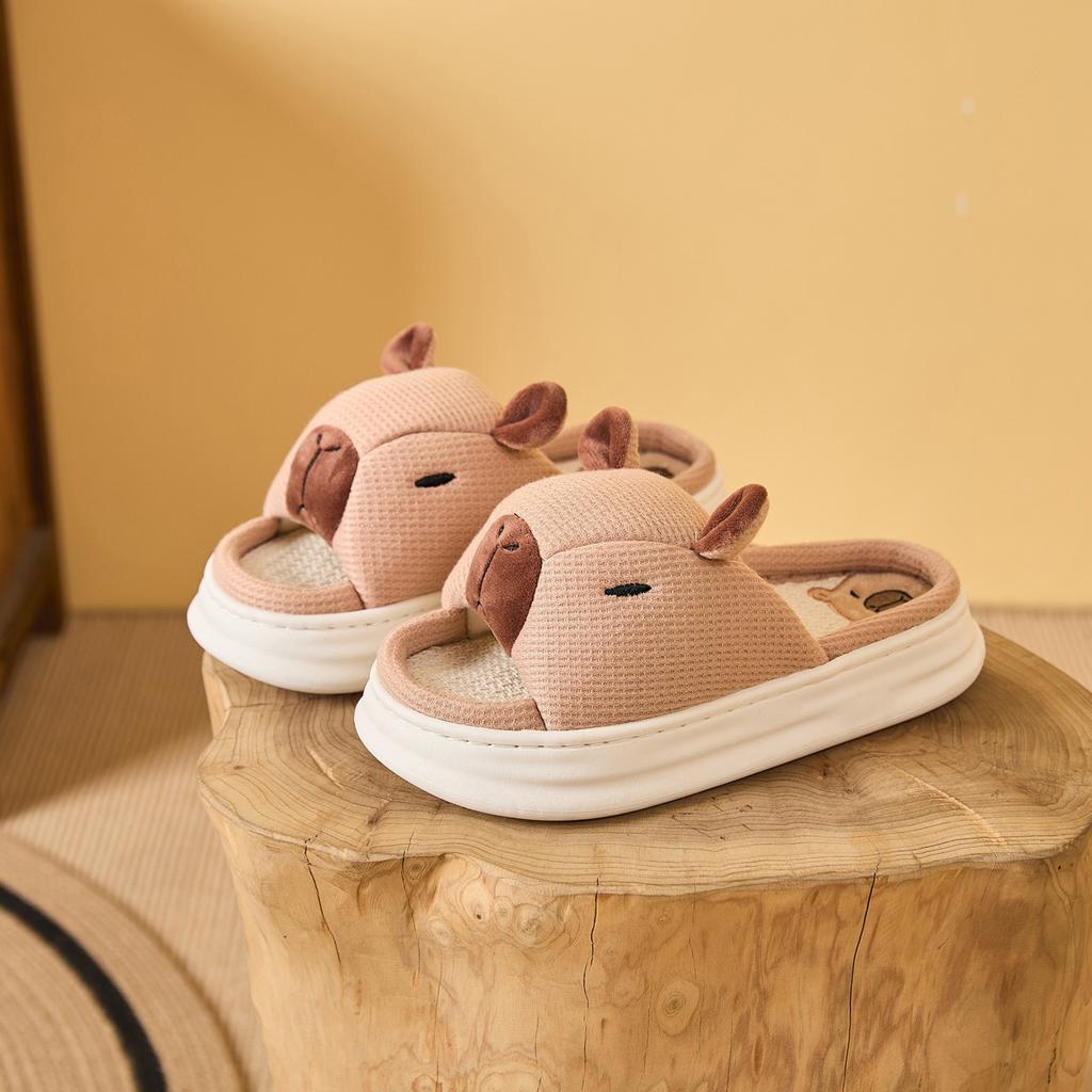 Fashion Capybara Women Cotton Linen Slippers Cute Cartoon Spring Summer Breathable Indoor Slides Female Couple Home Slipper Wholesale