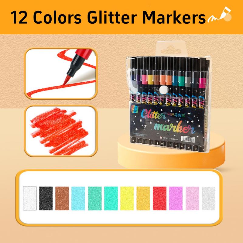 

12/24/36/48 Colors Glitter Markers Set Student Art Painting Colouring Key Marking Stationery Soft Nib Flash Markers Art Supplies
