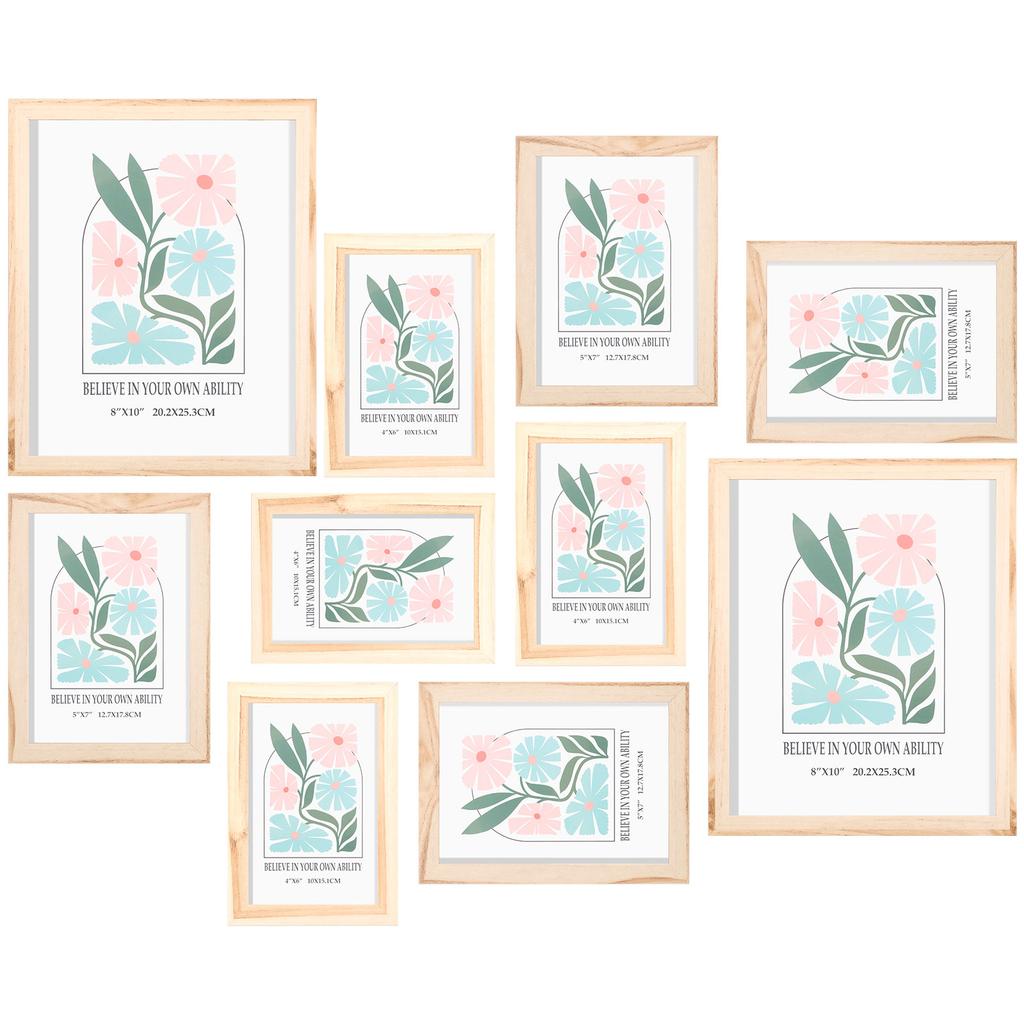 10 Stück Bilderrahmen Collage Wanddeko Mehrere Größen Galerie Rahmen Kombination Display Halter zum Aufhängen Foto Schreibtisch Ornamente