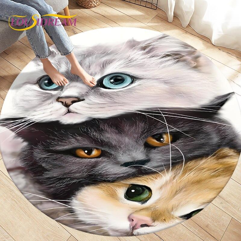 3D Cartoon Cute Cat Area Rug,Round Carpet Rug for Living Room BedRoom Sofa Chair,Kids Play Crawl Soft Non-slip Floor Mat Gift