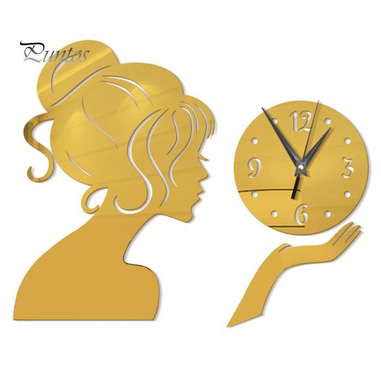 Wall Clock Girl Mirror Sticker Acrylic Waterproof Decal Home Living Room Decor