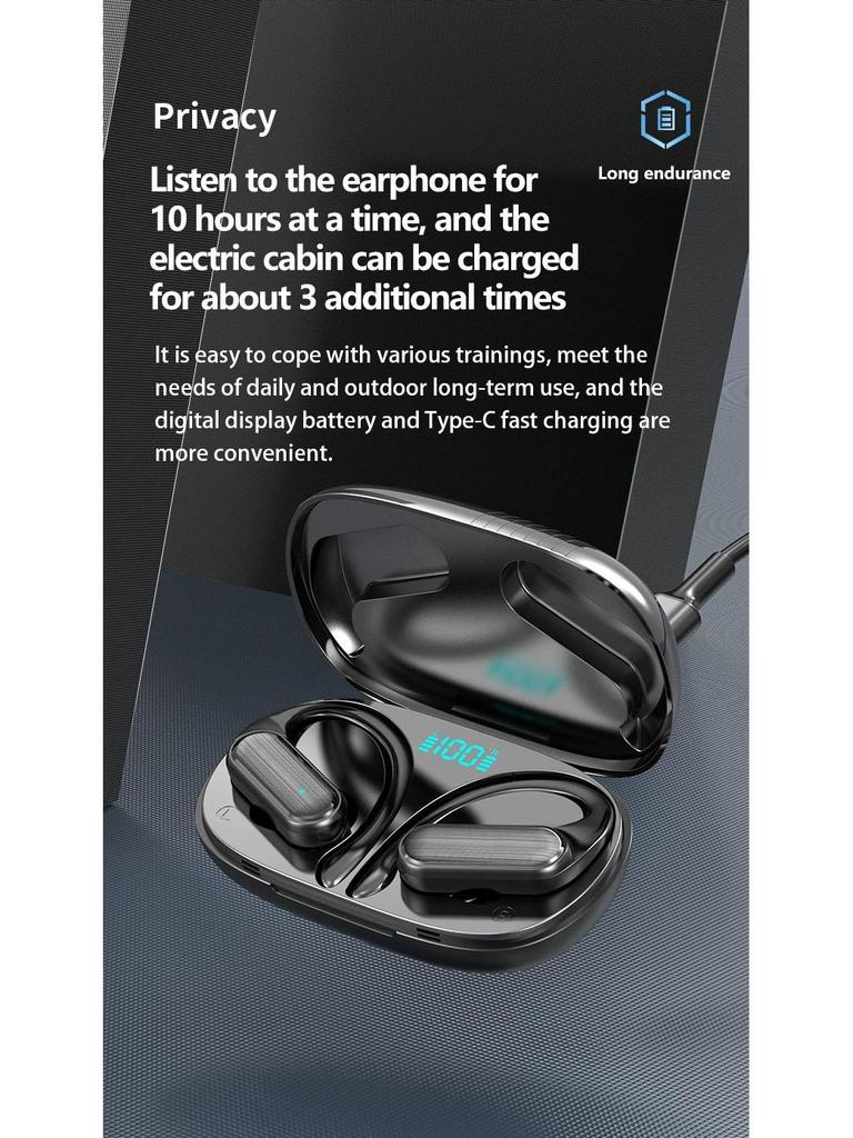 A520 Wireless Bluetooth Sports Ear-Hook Headset: Ultra-Long Battery, Waterproof, Stereo, Open Design.