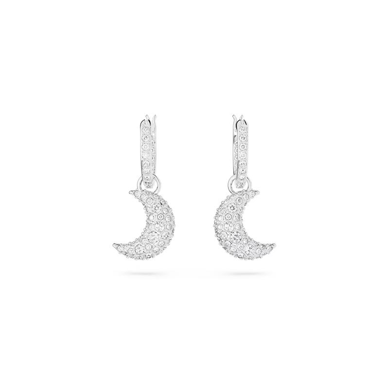 Swarovski Sublima Luna series drop-shaped moon rhodium-plated earrings women s silver 5666157