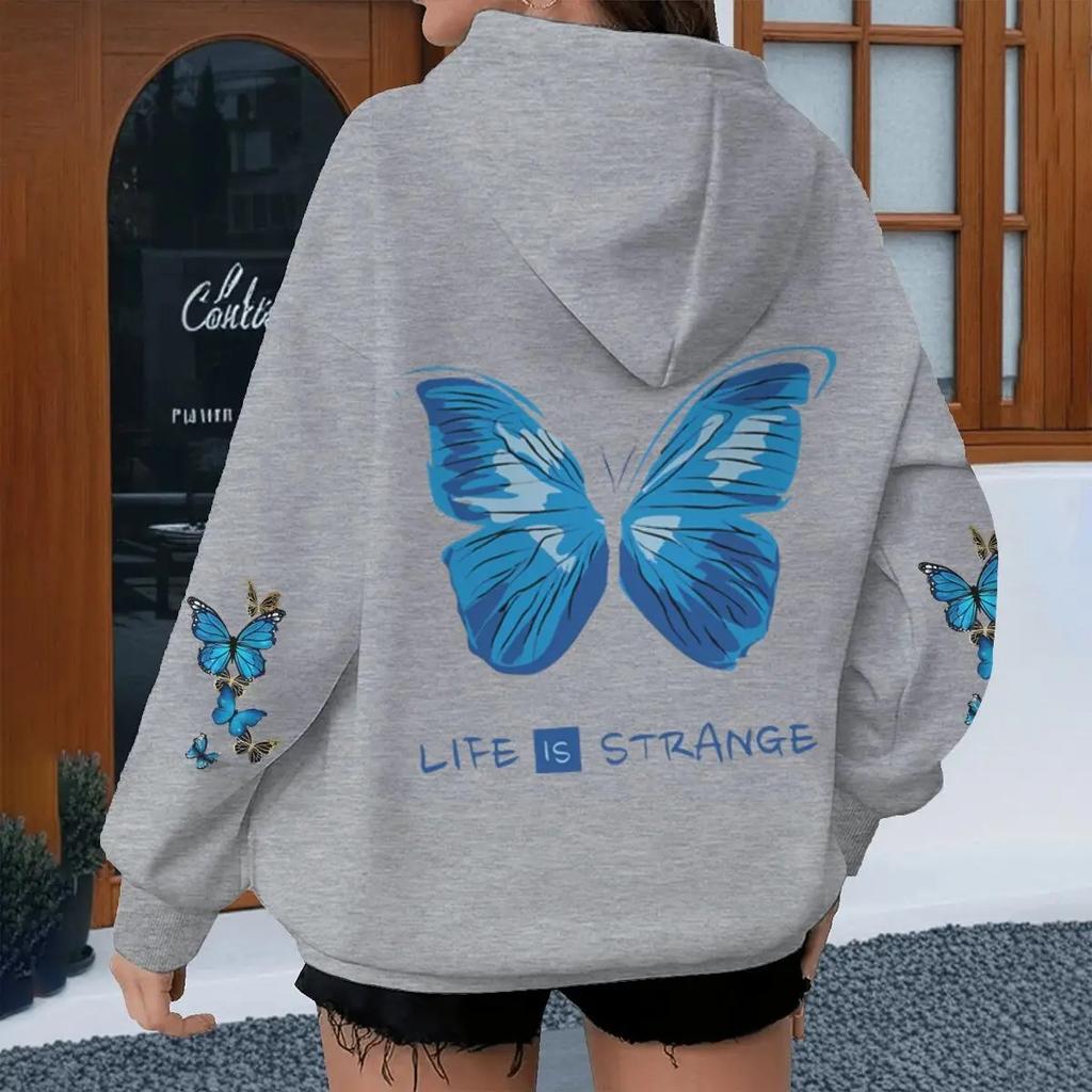 2026 Farfalla Blu Donna Uomo Casual Street con Cappuccio Manica Lunga Amante delle Farfalle Regali Streetwear Moda Tendenza Farfalla Felpa Unisex