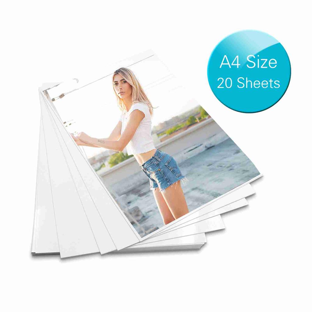 Professional A4 Size 20 Sheets Glossy Photo Paper 8.3 * 11.7 Inch 200gsm Waterproof Resistant High Gloss Finish Surface
