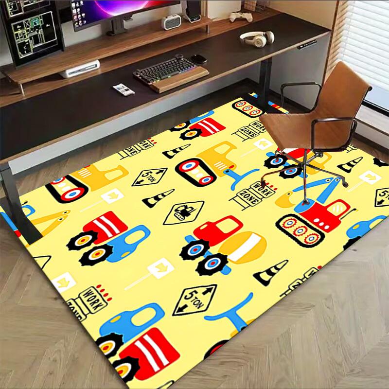 1PC construction vehicles Non-Slip Floor carpet, Office, family, bedroom, Studio - Large Area Rug, Vibrant Colors, Longlasting Material-X417