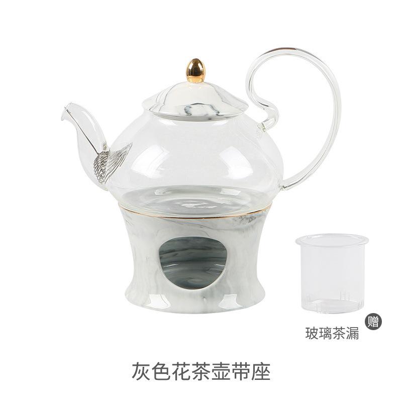 Ceramic Stone Flower Teapot Set Glass Candle Heating Fruit Tea Pot